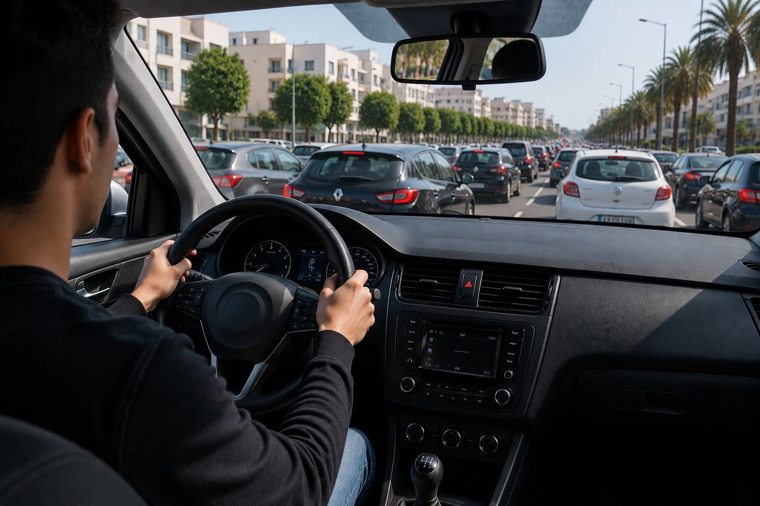 City traffic from the drivers seat